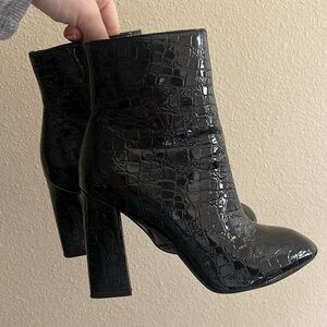 Black Paten Croc Booties